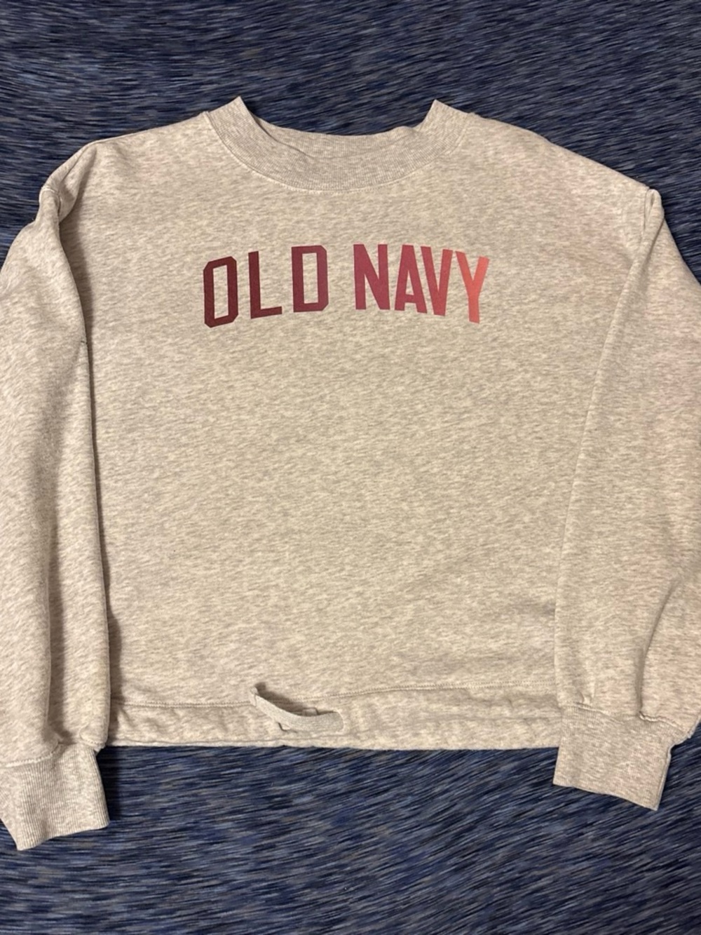 Old Navy Light Gray Crewneck Sweatshirt with Red Ombre Logo